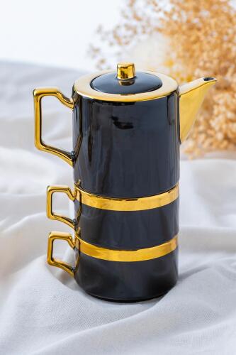 Stella Porselen 2 Kişilik Demlik Fincan Seti - Siyah