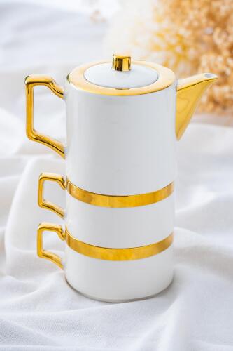 Stella Porselen 2 Kişilik Demlik Fincan Seti - Beyaz