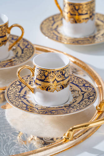 Cecily 24K Altın Detaylı 6 Kişilik Porselen Kahve Fincan Takımı - 90 ml